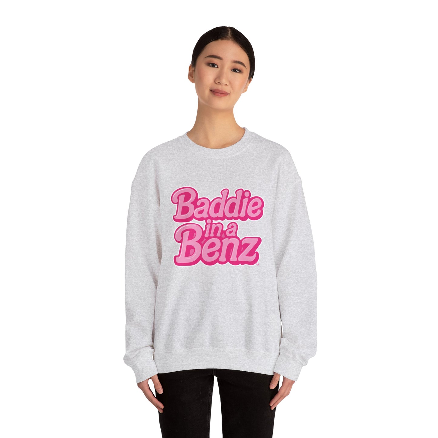 Baddie in a Benz™ Cozy Unisex Crewneck Sweatshirt | Pink Logo