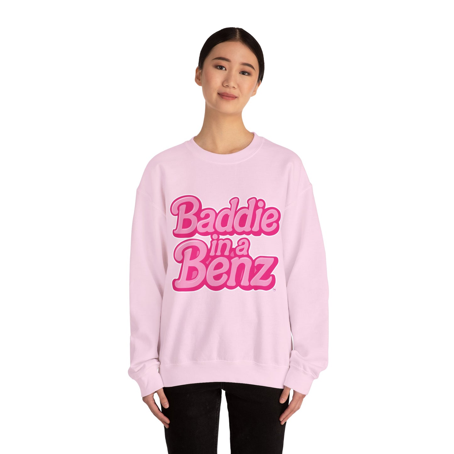 Baddie in a Benz™ Cozy Unisex Crewneck Sweatshirt | Pink Logo