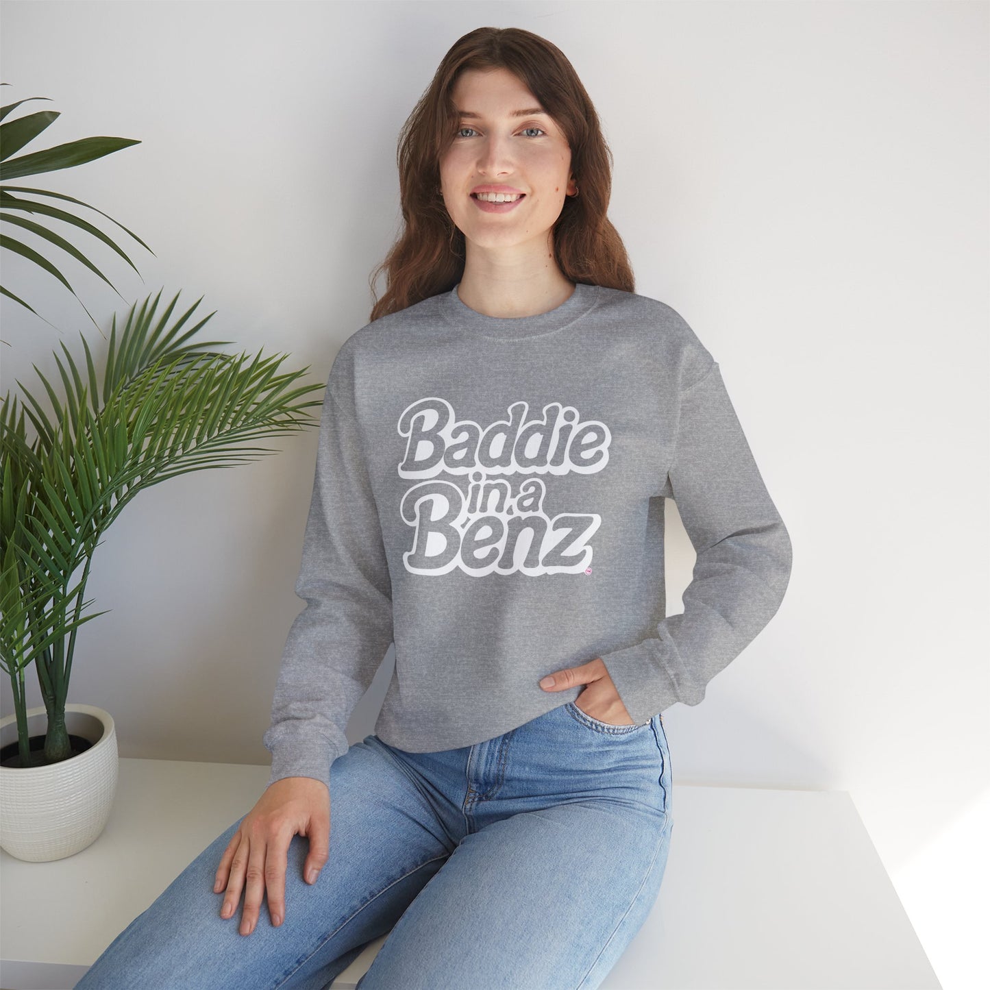 Baddie in a Benz™ | Cozy Unisex Crewneck Sweatshirt | White Logo