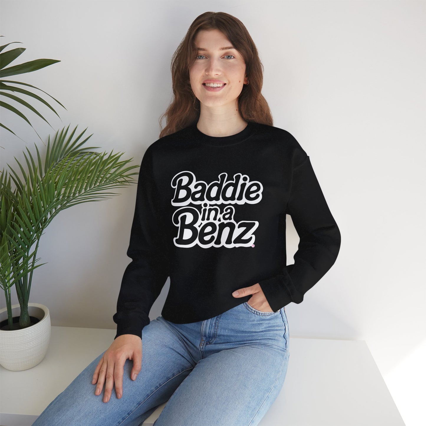 Baddie in a Benz™ | Cozy Unisex Crewneck Sweatshirt | White Logo