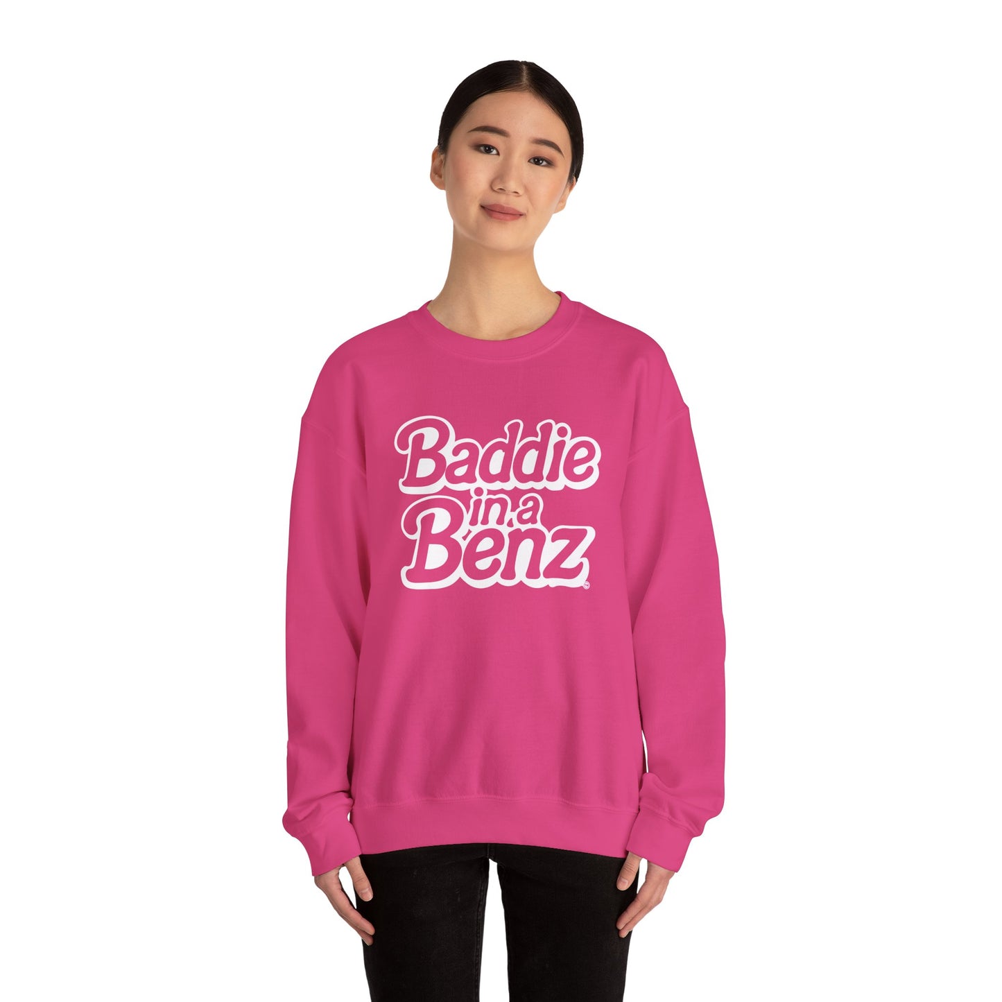Baddie in a Benz™ | Cozy Unisex Crewneck Sweatshirt | White Logo