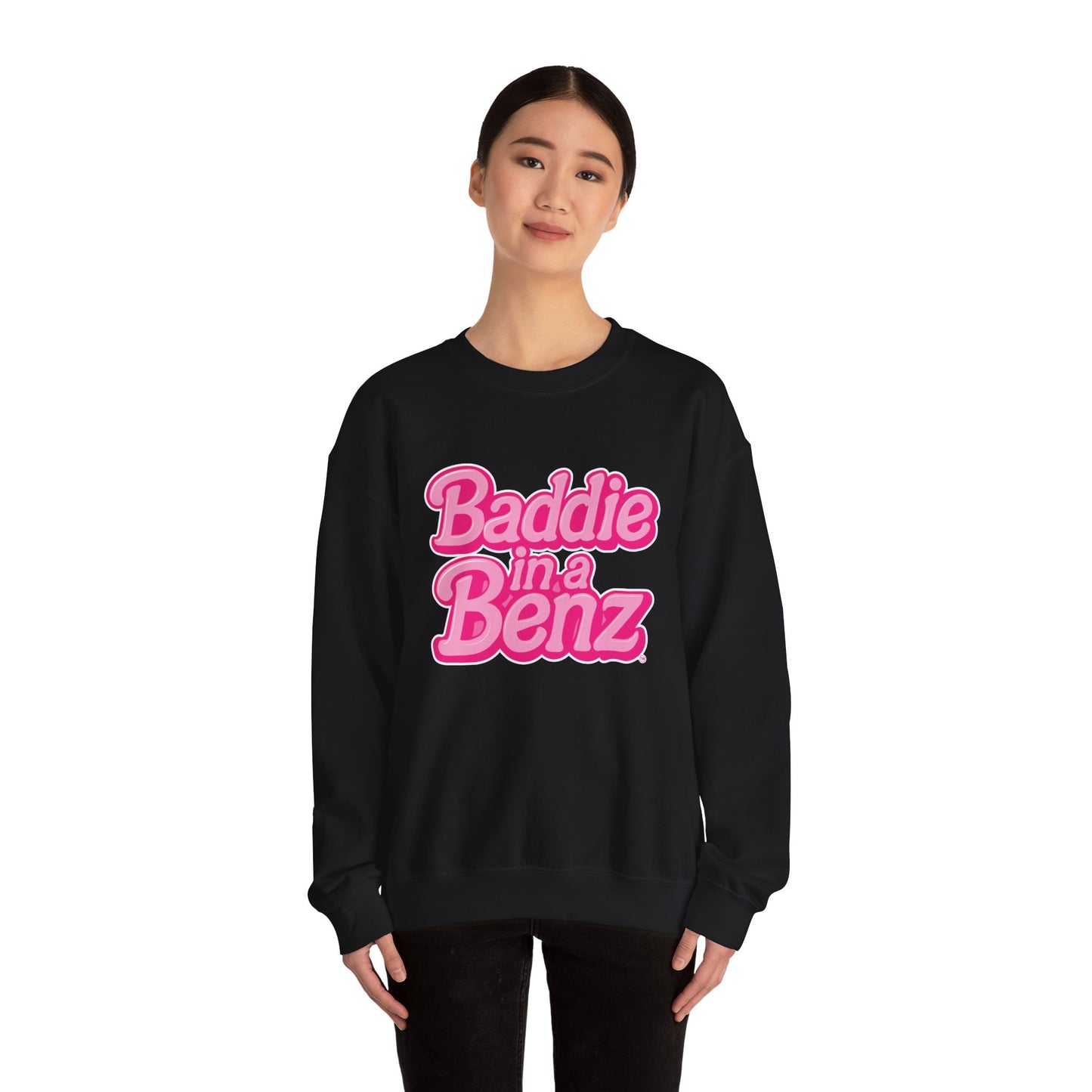 Baddie in a Benz™ Cozy Unisex Crewneck Sweatshirt | Pink Logo