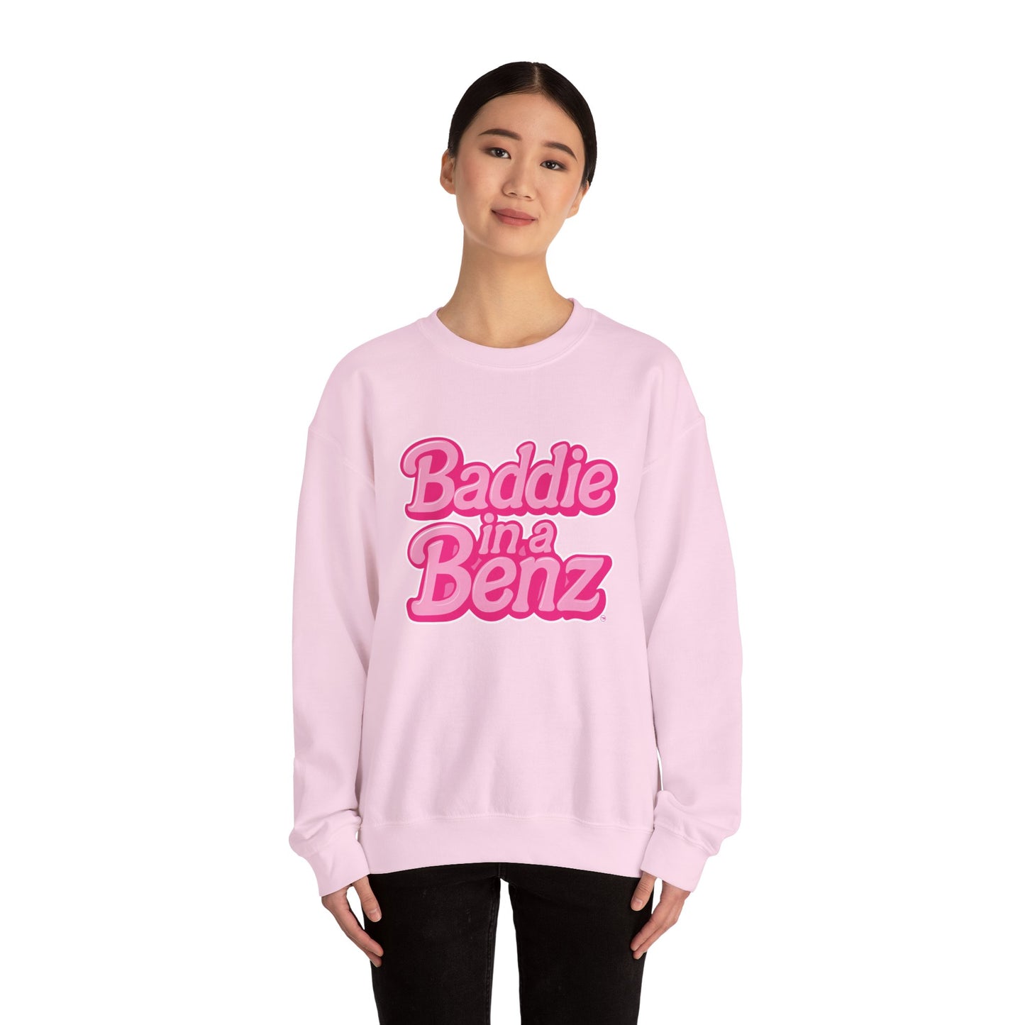 Baddie in a Benz™ Cozy Unisex Crewneck Sweatshirt | Pink Logo