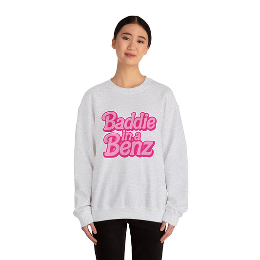 Baddie in a Benz™ Cozy Unisex Crewneck Sweatshirt | Pink Logo