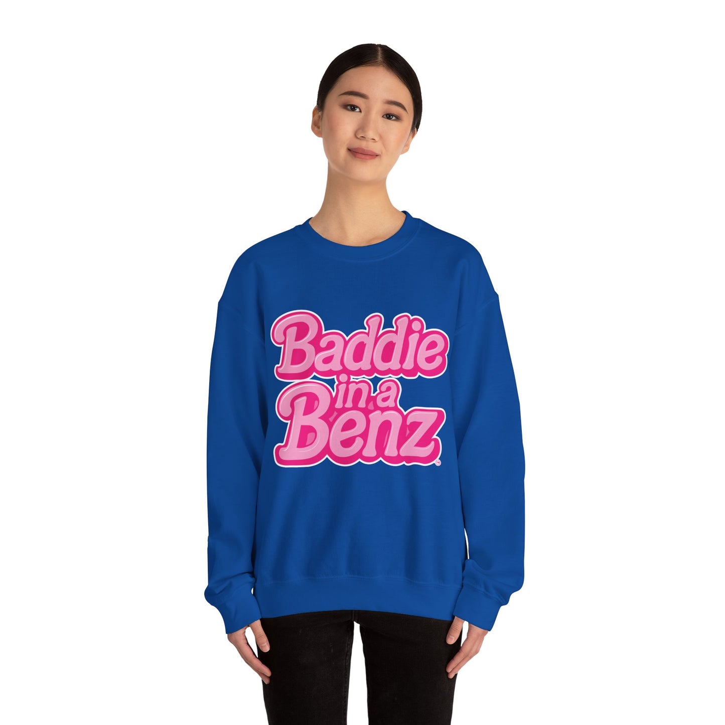 Baddie in a Benz™ Cozy Unisex Crewneck Sweatshirt | Pink Logo