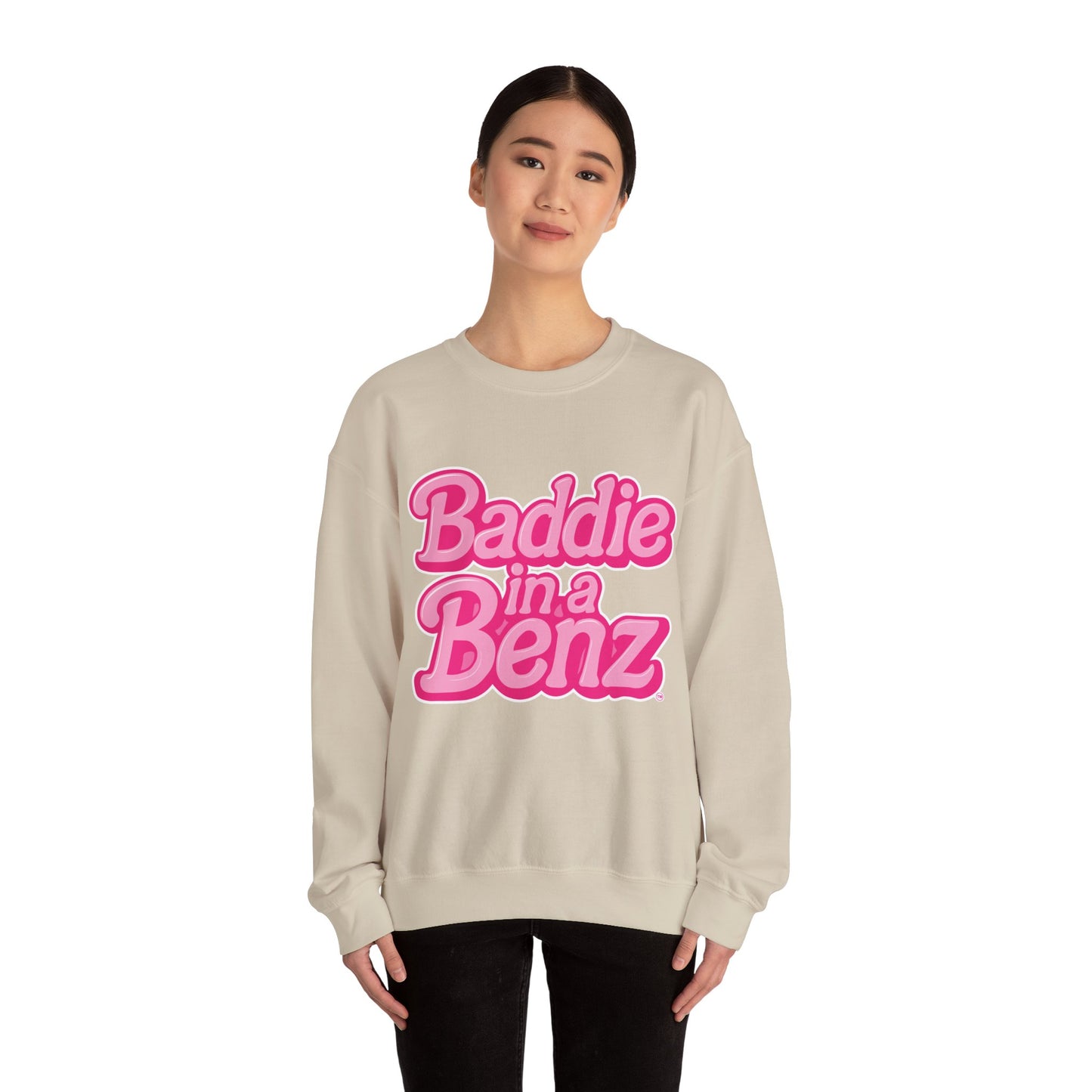 Baddie in a Benz™ Cozy Unisex Crewneck Sweatshirt | Pink Logo
