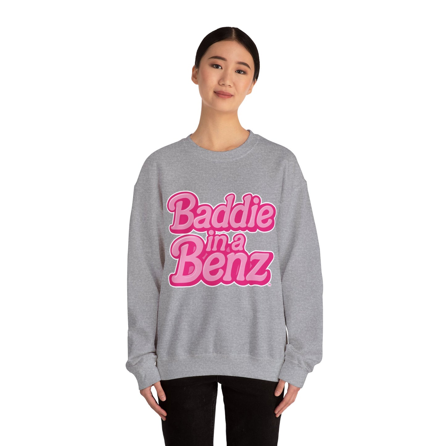 Baddie in a Benz™ Cozy Unisex Crewneck Sweatshirt | Pink Logo